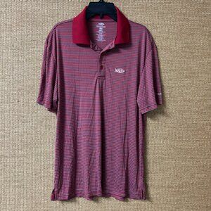 AFTCO Polo Shirt Mens Small Red Gray Stripe